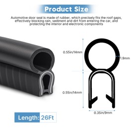 Automotive Weather Stripping 26FT - EPDM Bulb Seal 0.55" Push-On for Car Door/Top/RV - Fits 1/16" to 2/25" Edge (17mm×28mm) Universal Trim for Noise Reduction