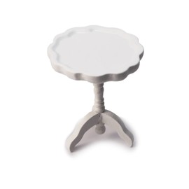 Miniature Dollhouse End Table 1:12 Scale Wooden Furniture Round Side Tea Table Model for Dollhouse Living Room Scene Decoration (White)