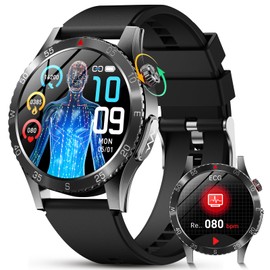 Men's Smartwatch with EKG + HRV/BMI / Uric Acid 1.43 Inch AMOLED Round Health Watch with Bluetooth Call, 24H Sleep Monitor/Heart Rate, Sports Watch for Android/iOS