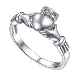 Irish Claddagh Ring 925 Sterling Silver Celtic Crown Love Heart Promise Engagement Rings for Women Friendship Wedding Jewelry Classic Traditional Design,Size 8
