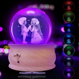 Dicosky 3D Crystal Ball Music Box, 7 Colors LED Projection Luminous Rotating Musical, Night Light with Wood Base for Mother Wife Girls Kids Boy Women Valentine's Day Birthday Christmas Gift (Wedding)