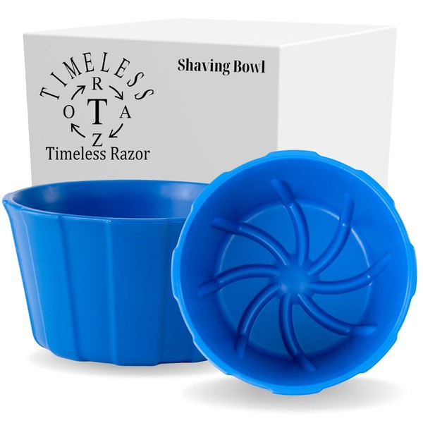 Timeless Razor Blue Shaving Bowl w/Ridges - Mixes Mens Shaving Cream & Shaving Soap - Durable & Holds Heat Longer - Whip a Quick, Rich & Thick Lather - USA Made