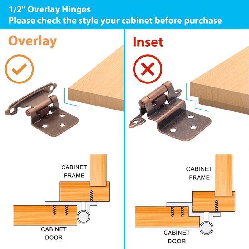 SHUTTLE GENIUS 1/2 Inch Overlay Cabinet Hinges, Antique Copper, 50