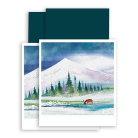 (2Pcs) Deer in Winter Landscape Magnetic Bookmark Mountain Book Page Markers Gift for Reading Lover Nerd Book Addict Bookish Bookworm Reader Office Stationery - Size 2.8"x1.8" When Folded