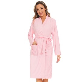 ROSYLINE Bath Robes for Women Terry Cloth Bathrobe Knee Length Bath Gown Soft Kimono Robes Pink M