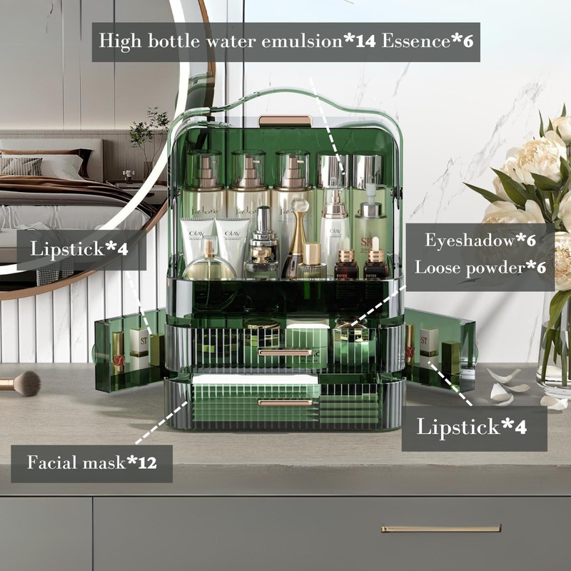 LINFIDITE Cosmetics Storage Box Transparent Lid Large Makeup Organizer Box