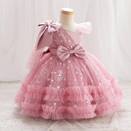 EULIMENE Girls Heart Sequins Dress Shiny Tulle Pageant Princess Wedding Birthday Party Prom Dress 9M-8Y Dusty Pink