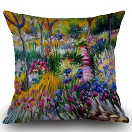 Swono Monet Painting Cotton Linen Throw Pillow Case Home Decorative Cushion Cover for Sofa Couch Bedding 18x18 Inches