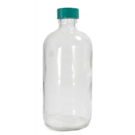 Qorpak GLC-01217 Type III Glass Boston Round Bottle with Green Thermoset F217 and PTFE Lined Cap, 94 mm Diameter x 210 mm Height, 960 milliliters Capacity, Case of 12