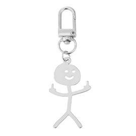 POYAMUSE Stainless Steel Doodle Man Middle Finger Pendant Keychain - Unique and Creative Keyring Gift for Friends-B s silver