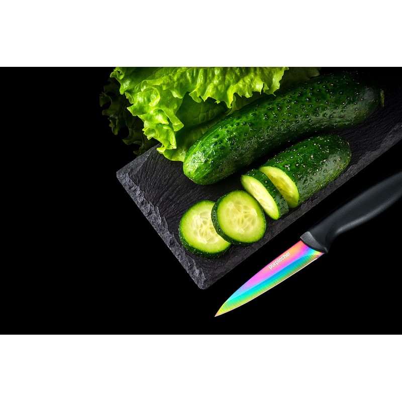 PurpleChef 10 Pieces Iridescent Rainbow Titanium Coated Kitchen Knives Set.