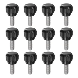 QUARKZMAN Pack of 12 Knurled Tension Knobs M5 x 12 mm Metric 304 Stainless Steel Male Thread Thumb Screw to Type 14 mm Plastic Round Head Grub Screw Knobs Black