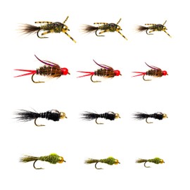 12 Prince Nymph/Beadhead Gold Ribbed Hare's Ear/Rubber Legged Hare's Ear Mayfly Fly Lure Assotment for Trout Fly Fishing Flies