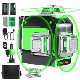 Laser Level, 3x360° Self Leveling Green Cross Line Laser for Construction and Picture Hanging with Rechargeable battery, Remote Controller, Magnetic Rotating Stand