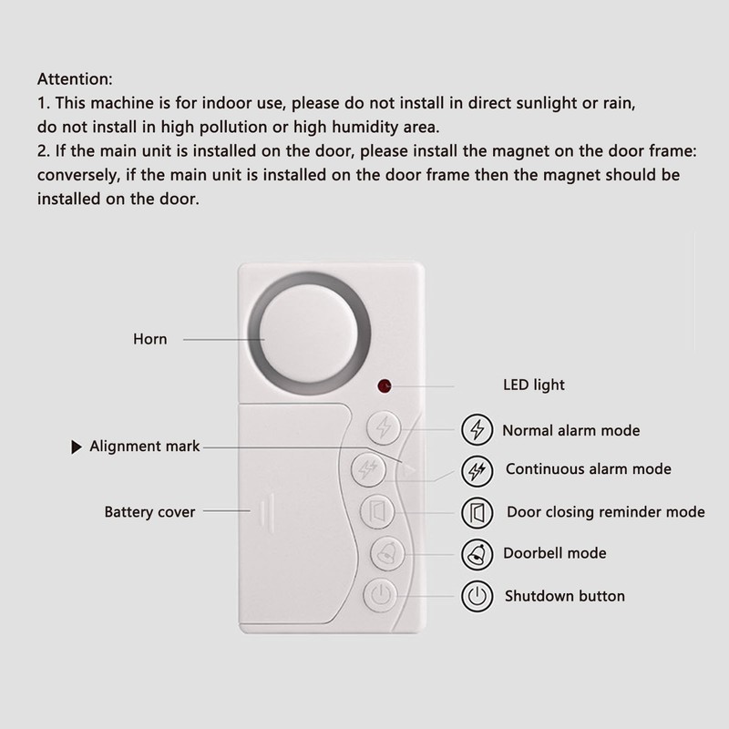 Wireless Door Alarm Multifunction Prevents Theft 4 in 1 108dB