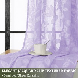 OVZME Lavender Sheer Curtains 96 inches Long 2 Panels for Living Room, Jacquard Clip Leaf Pattern Textured Light Filtering Window Semi Sheer Voile Drapes for Bedroom, Each Panel 42 x 96 Inch
