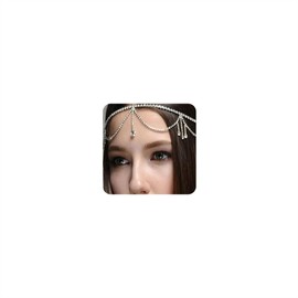LUXCASTLE Rhinestone Drop Head Chain Crystal Forehead Headband Wedding Bridal Hair Chain Headpiece for Women and Girls