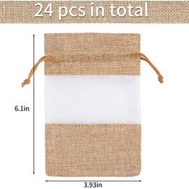 KIMOBER 24pcs Burlap Drawstring Gift Bag,Organza Treat Bag Pouch for Wedding Jewelry Baby Shower Party Favour Supply,5 X 7 Inch