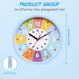 Wanduhr für Kinder, Lernuhr zum Lernen der Uhrzeit, Analoge Kinderuhr ohne Tick Geräusche mit lautlosem Uhrwerk Kinderuhr zum Lernen der Uhrzei Deko Wand Uhr Kinderzimmer Lautlos für Mädchen Jungen