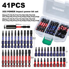 Geinxurn Impact Torx Screwdriver Bits Set, 41pieces Magnetic S2 Steel Multi Security Star Insert Power Bits Tips and Impact Bit Holder with Storage Box(T7-T40)