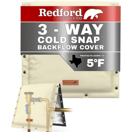 Redford Supply Co. Cold Snap (5°F) Backflow Preventer Insulation Cover, 3-Way Custom, 14" W x 14" H, Pipe Insulation, Water Sprinkler Covers for Outside, Sprinkler Backflow Cover for Winter (Beige)