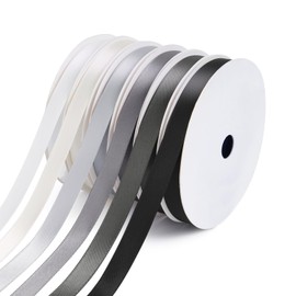 Yardinys Satin Ribbon 3/8 Inch Fabric Ribbon, White and Black Ribbon Double Faced Ribbon for Gift Wrapping Flower Bouquet Wedding Party Decoration Hair Bows DIY Crafts- 10 Yards/Roll, Total 60Yds