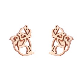 Cute Fox Stud Earrings for Women Teen Girls Stainless Steel Hollow Animal Cartilage Tiny Studs Earring Simple Jewelry Gifts Birthday Christmas (Rose Gold)