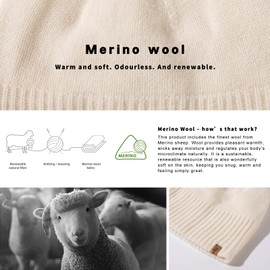 TOP-EX 100% Merino Wool Mens Winter Beanie Cold Weather Fleece Lining Warm Skull Stocking Cuff Watch Knit Cap Women Fisherman Hat Large Medium Beige White