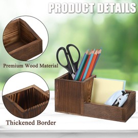 Hipiwe Business Card Holder Stand for Desk Wood Business Card Display Stand with Pen Pencil Holder Cup Multi-Function Desk Stationery Organizer Box for Office