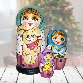 Friendship Teddy Bear 3-Nest Matreshka Wooden Nesting Dolls Set - 14733 by G.DeBrekht