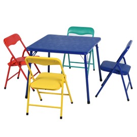 Homy Casa Kids Folding Square Table and 4 Chairs Set, Multi-Color 5-Piece Foldable Lightweight Table and Chair Set for Art, Play, Craft, Activity, Children Table for Daycare, Classroom, Home, Blue