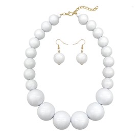 JHWZAIY White Beads Necklace, Costume Jewelry For Women Strand Necklaces, Acrylic African Beaded Necklace Chunky Statement, Halloween Necklaces (01 necklace earrings set)