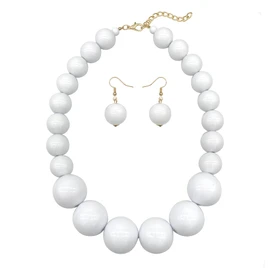 JHWZAIY White Beads Necklace, Costume Jewelry For Women Strand Necklaces, Acrylic African Beaded Necklace Chunky Statement, Halloween Necklaces (01 necklace earrings set)