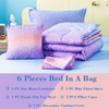 URBONUR Girls Comforter Set Twin 6PCS Gradient Purple Orange Glitter