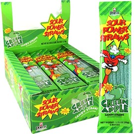 Sour Power Candy Straws, Green Apple, 1.75 oz (Pack of 24)