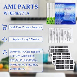 AMI PARTS W10311524 AIR1 Fresh Flow Air Filter & W10346771A Produce Preserver Replacement Compatible with Refrigerator (6 Packs)