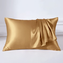 THXSILK 22 Momme Silk Cushion Cover Pillow Case, Mulberry Silk Cushion Cover, Hypoallergenic with Zip Closure Silk Pillowcase, Pure Silk on Both Sides (Gold, 40 x 80 cm)