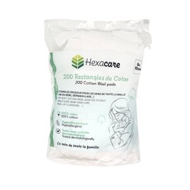 Hexacare - 200 Baumwollrechtecke, 8 x 10 cm, 100 % natürliche Baumwolle, hypoallergen, dermatologisch getestet, weich für Babys und Make-up-Entfernung