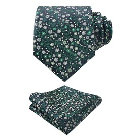 Alizeal Mens Floral Patterned Wedding Party Tie with Pocket Square 8cm Colorful Classic Business Tie Set, Green+Mint