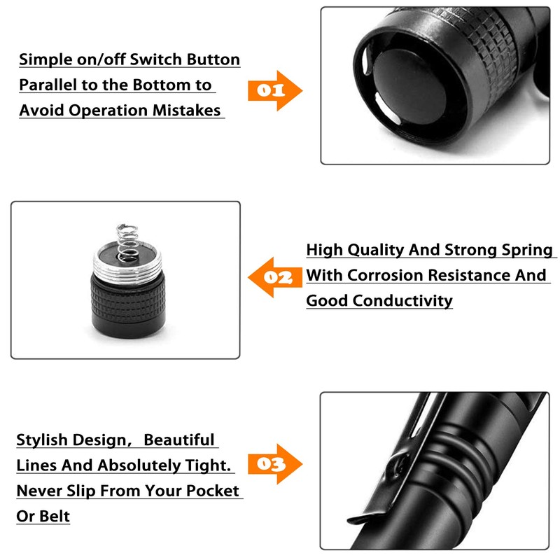 CZS LED Flashlight Penlight 1000 Lumens Battery-Powered Handheld Pen Light