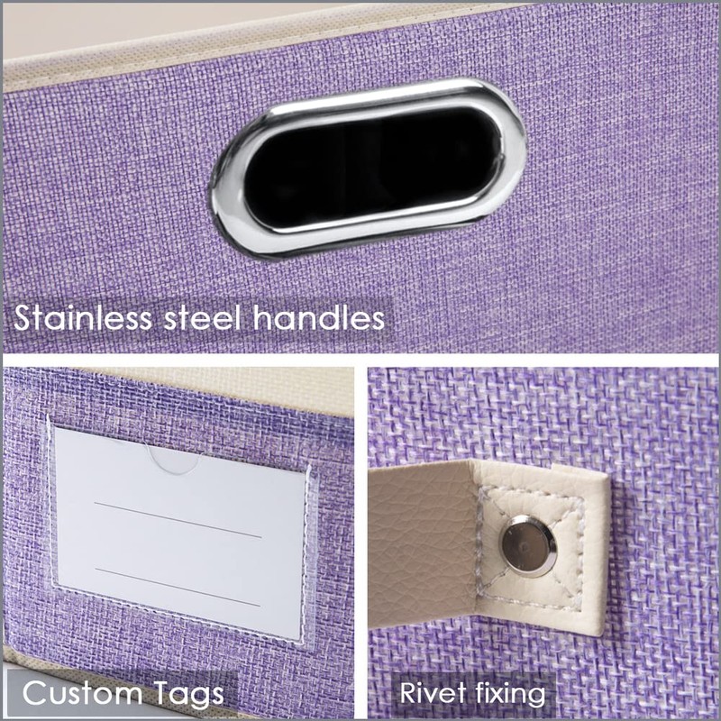 PRANDOM Large Foldable Storage Bins with Lids [3-Pack] linen Fabric