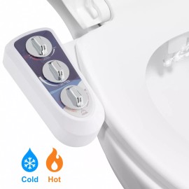 Hibbent Bidet Attachment for Toilet with Self Cleaning Dual Nozzle, Hot and Cold