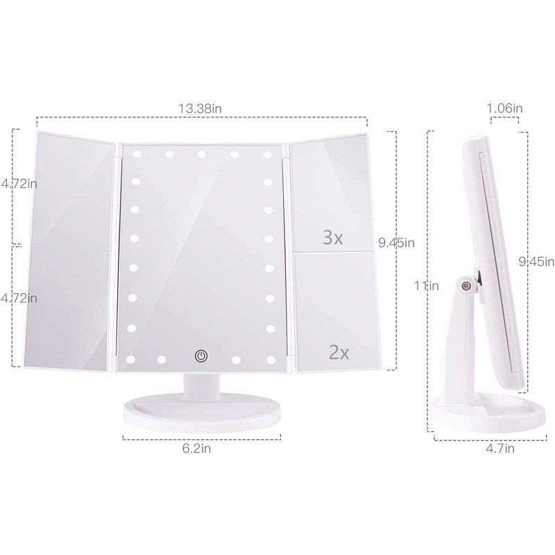 Infitrans Trifold Makeup Mirror Vanity Mirror with Lights,1X 2X 3X
