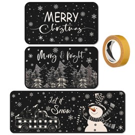 SATINIOR 3 Pcs Coffee Kitchen Rugs and Mats Set Farmhouse Kitchen Decor Non Slip Washable Rustic Holiday Coffee Theme Floor Mat for Home Bar Office Bathroom Door Party Decor(Snowman)