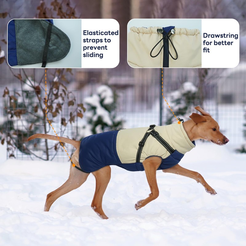 Hjumarayan Dog Coat with Harness, Zip Dog Jacket, Waterproof, Navy