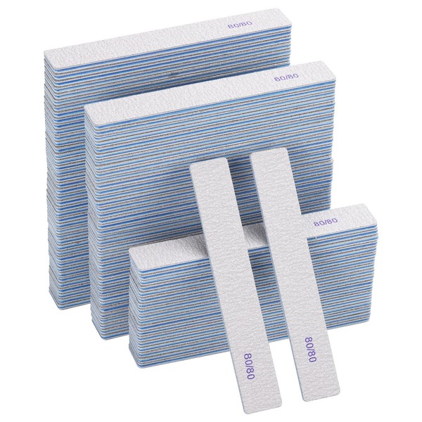 BTYMS 100 Count 80/80 Grit Rectangle Nail Files Reusable Coarse
