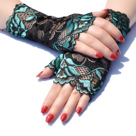 AXTZWKL Women Summer Thin Sunscreen Fingerless Gloves, Hollow Jacquard Floral Lace Contrast Color Dance for Wedding Party