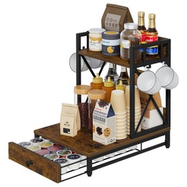 VYUOL Coffee Pod Holder with Drawer, 35 K Cup Holder Organizer, 3 Tier Coffee Station Organizer, Coffee Bar Accessories Organizer Rack with 4 Hooks for Home Office
