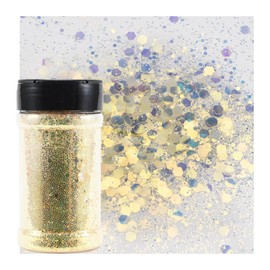 GZMAYUEN 100 g Holographic Sequins Chunky Glitter, Sequin Glitter Powder for Decoration, Manicure, Hair, Makeup, Cards, Paper, Parties, Crafts, Colourful Yellow