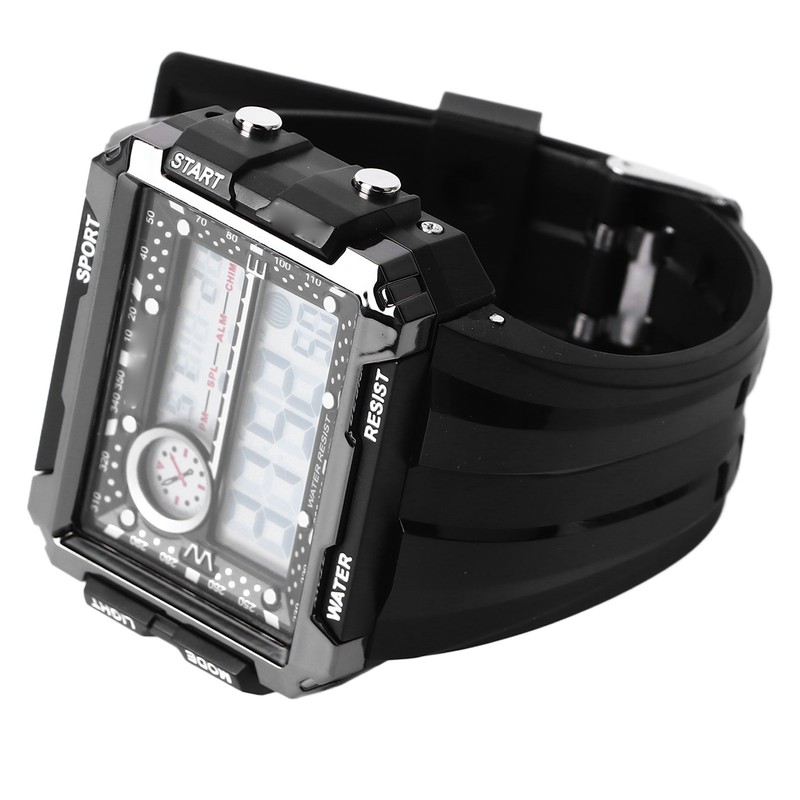 Men Rectangle Digital Sports Watch Night Light Rectangle Display Waterproof